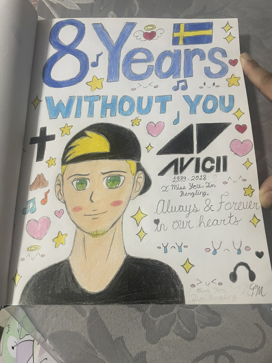 taylormorales40's tweet photo. To this day, it’s been 8 years since Avicii passed away. I miss him everyday & I’ve done a tribute art to show my appreciation, love & respect for Tim. You will be in our hearts forever, Avicii. We love you & we miss you.
#Avicii #AviciiForever #AviciiFanart #AviciiDay https://t.co/GExsPDsHEj