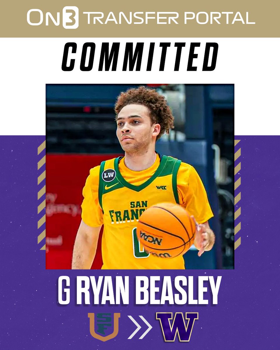 TransferPortal's tweet image. NEW: San Francisco guard Ryan Beasley has signed with Washington, @PeteNakos reports☔️

on3.com/college/washin…