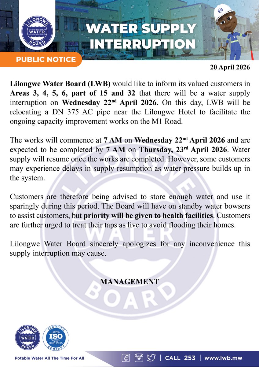 Lilongwe Water Board tweet media