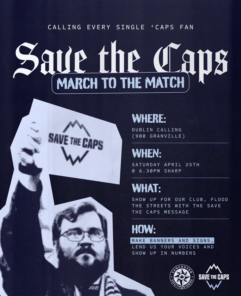 The Whitecaps and the city of Vancouver need YOUR voice to #SaveTheCaps. Be there this Saturday April 25 and let the world know we’re here to stay. #VWFC

Savethecaps.com
