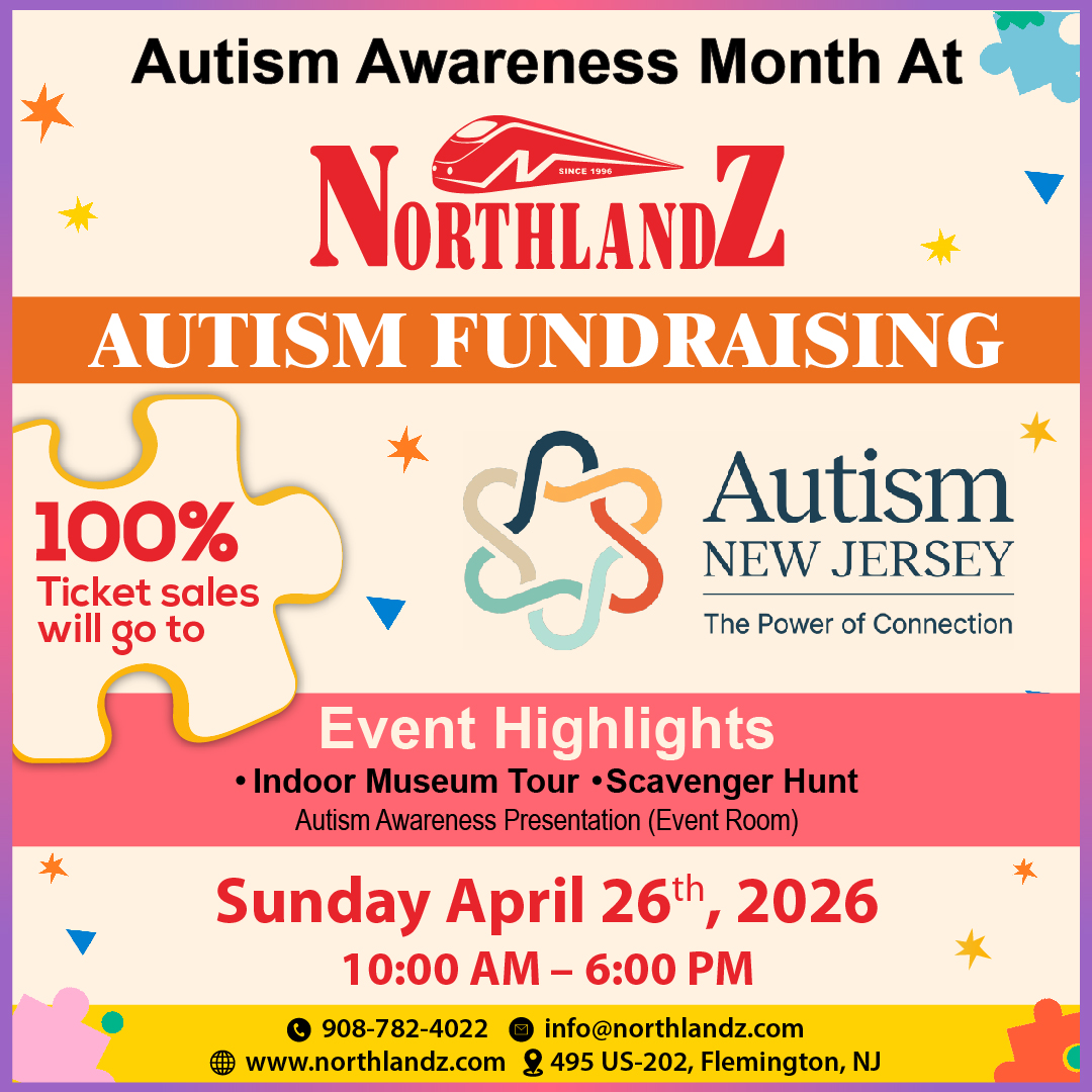 💙 Autism Fundraising Day at Northlandz

Join us at #Northlandz on Sunday, April 26th, 2026, for a special #Autism Fundraising &amp; Awareness Event in support of #AutismNewJersey.
📅 Sunday, April 26, 2026
📍 Northlandz, Flemington on Sunday, April 26th, 2026,