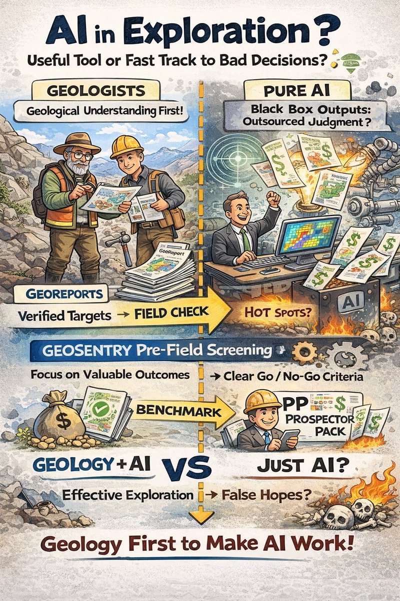 bwbarde's tweet image. Geology + AI wins. AI alone doesn’t.
Speed without understanding = faster mistakes.
👉 GeoSentry: target screening
👉 Prospector Pack: capital reality
From anomaly to investment — that’s the game.
#GeoAI #Mining #Exploration