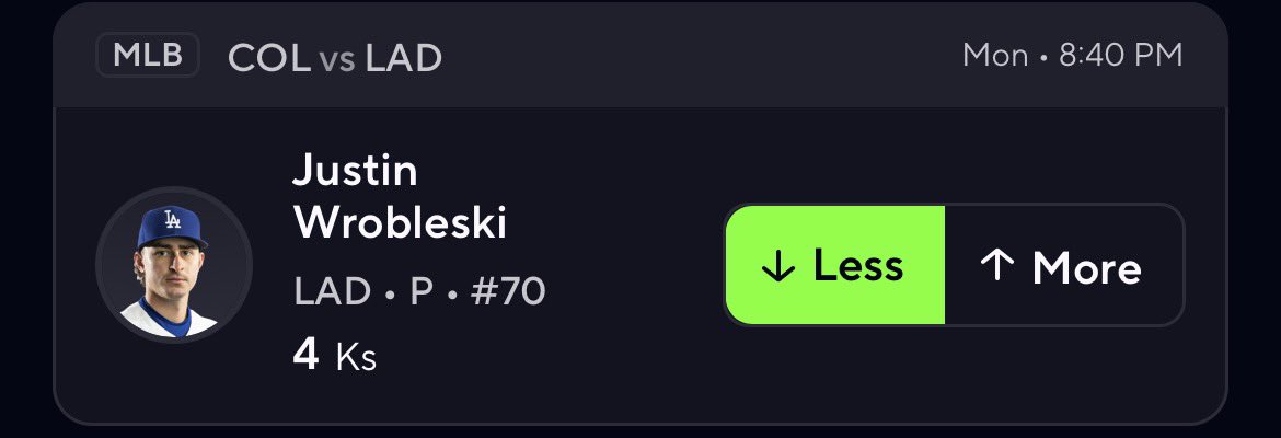 csgodro85's tweet image. wrobleski under 4 ks is straight sharp profile dude got 1st percentile k rate and 2nd percentile whiff nobody swinging and missing at anything he throws hitters just putting ball in play all game plus he walking dudes killing innings and pitch count he not built to get 5 ks