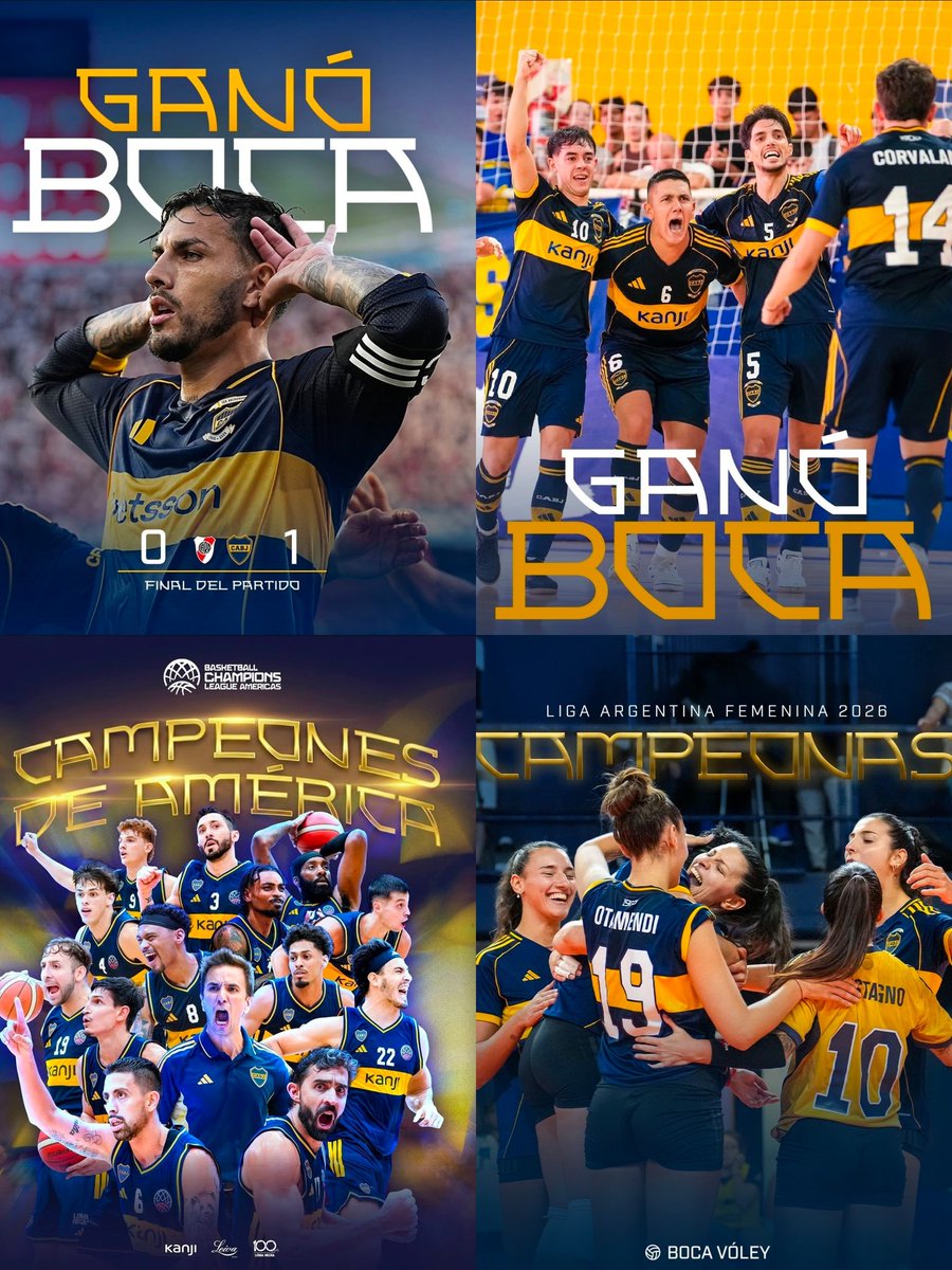 En 24 hs #Boca 🔵🟡🔵 :

✅️ Le ganó a River en Futsal.
✅️ Campeón de América en Básquet.
✅️ Le ganó a River en el Monumental. 
✅️ Campeón en el Voley Femenino.

Además:

✅️ Ganaron las 6 Categorías de Inferiores (25 a 1 en goles).
✅️ La Reserva es líder en su Zona.
