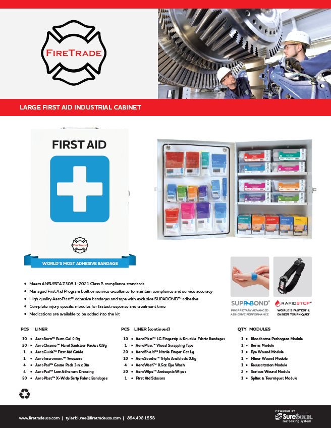FireTradeLLC's tweet image. When minutes matter, your first aid kit can’t let you down.
Introducing the FireTrade Large Industrial First Aid Cabinet – fully stocked, ANSI Class B compliant, and built for the toughest industrial environments.

#IndustrialSafety #FirstAid #Manufacturing #GreenvilleSC