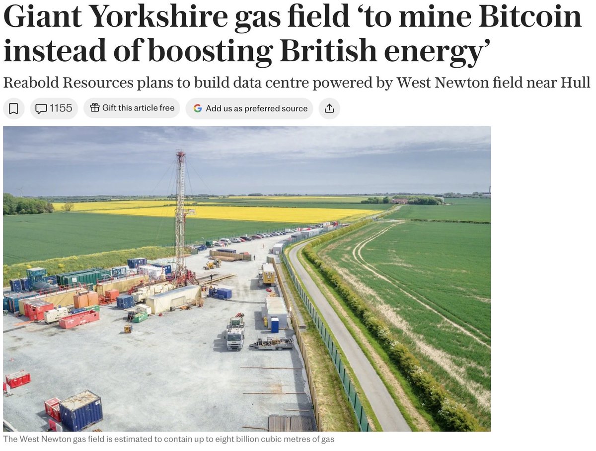 KeillerDon's tweet image. Miliband’s happy for this massive onshore gas field to be fracked to provide gas for a power station to supply a bitcoin mining data centre.
But not to help reduce your energy bills, or provide energy security.
Tells you all you need to know …
#CostofNetZero 
#Renewables