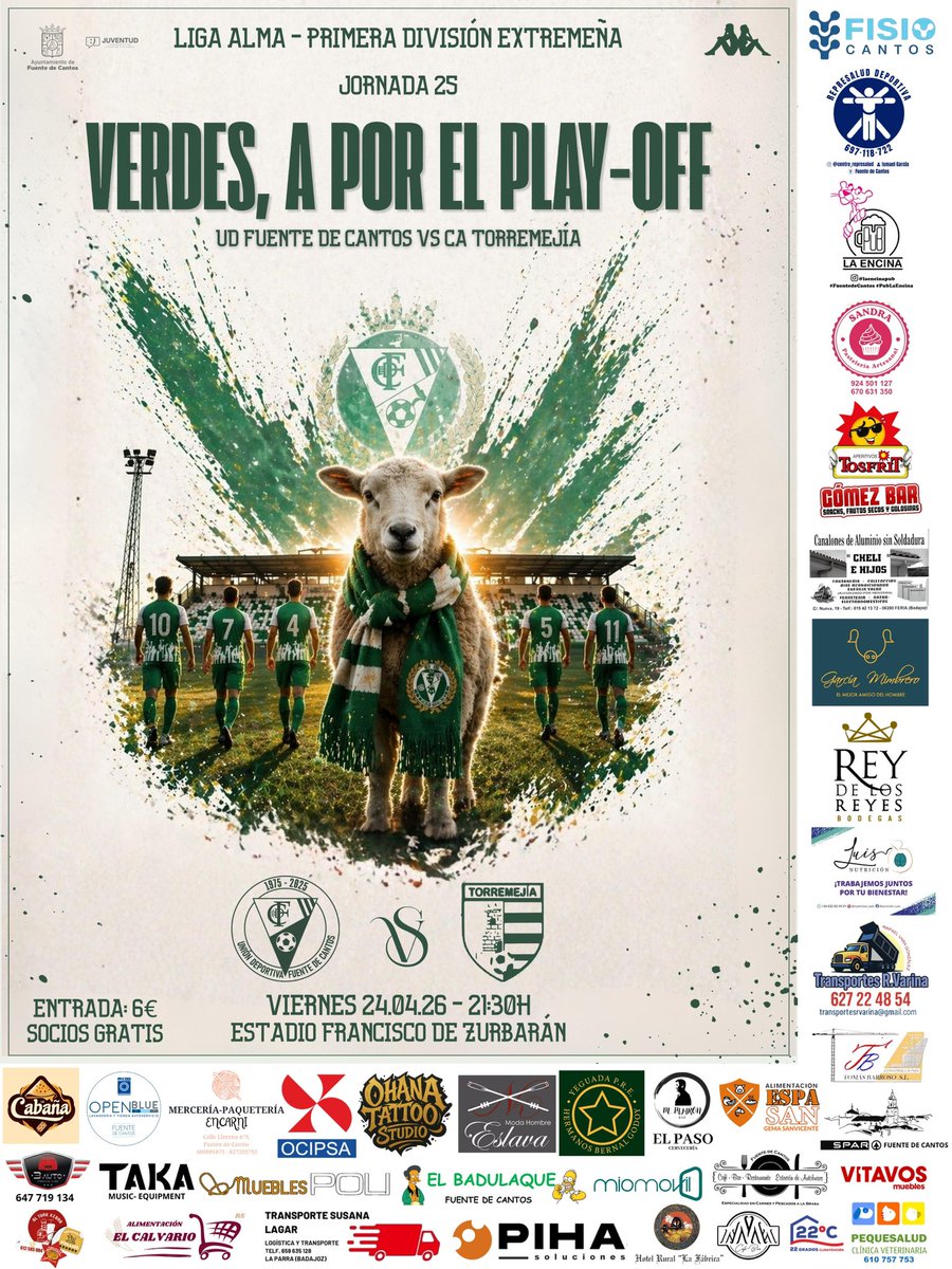 UDFDC's tweet photo. #DÍADEPARTIDO

💚🔥 FUENTE DE CANTOS, ES EL MOMENTO 🔥💚

Este viernes no es un partido más…
Nos jugamos estar en los playoff de ascenso a 3ªRFEF ⚔️

Vamos a comenzar la #Chanfaina como mejor sabemos: 

UNIDOS. APRETANDO. GANANDO.

SIGUE 👇🏻 https://t.co/mmLqb2GZ7r
