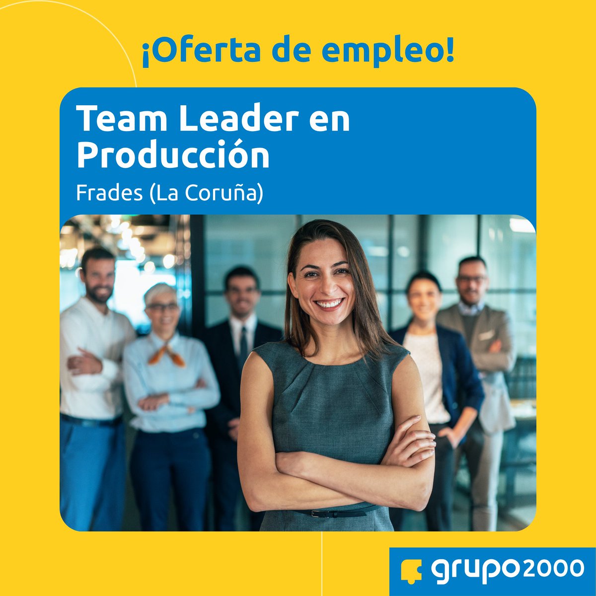 Empresa de formación y consultoría, situada en Frades (#LaCoruña), necesita cubrir una vacante de Team Leader en Producción ☺️

¿Manejas los programas de ofimática básicos? ¡Envíanos tu CV! ➡ agencia.grupo2000.es/ofertas/

#empleo #rrhh #ofertasdeempleo #hiring #empleolacoruña