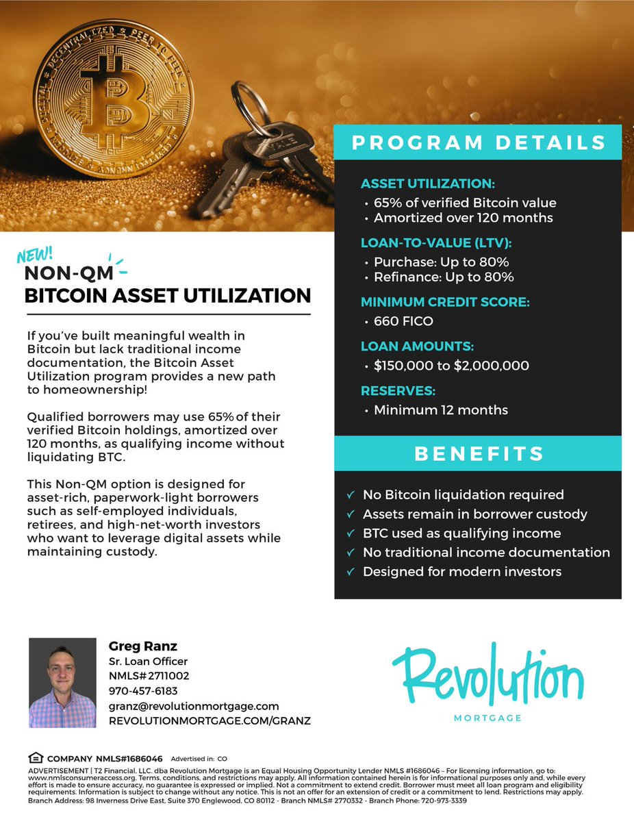 BTCMortgageGuy's tweet image. Stop letting your Bitcoin sit idle—put it to work for your future home. 🏠
#DigitalAssets #BTCFinance #SmartMoney