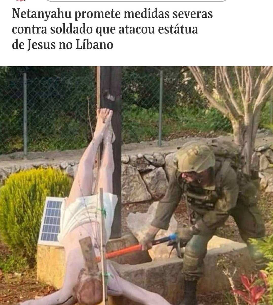 Atacar estátua: vetado (e a Falha difunde - orgulhosa?)

Matar criança: liberado pelo carniceiro de Israel (e a Falha caladinha - conivente?)