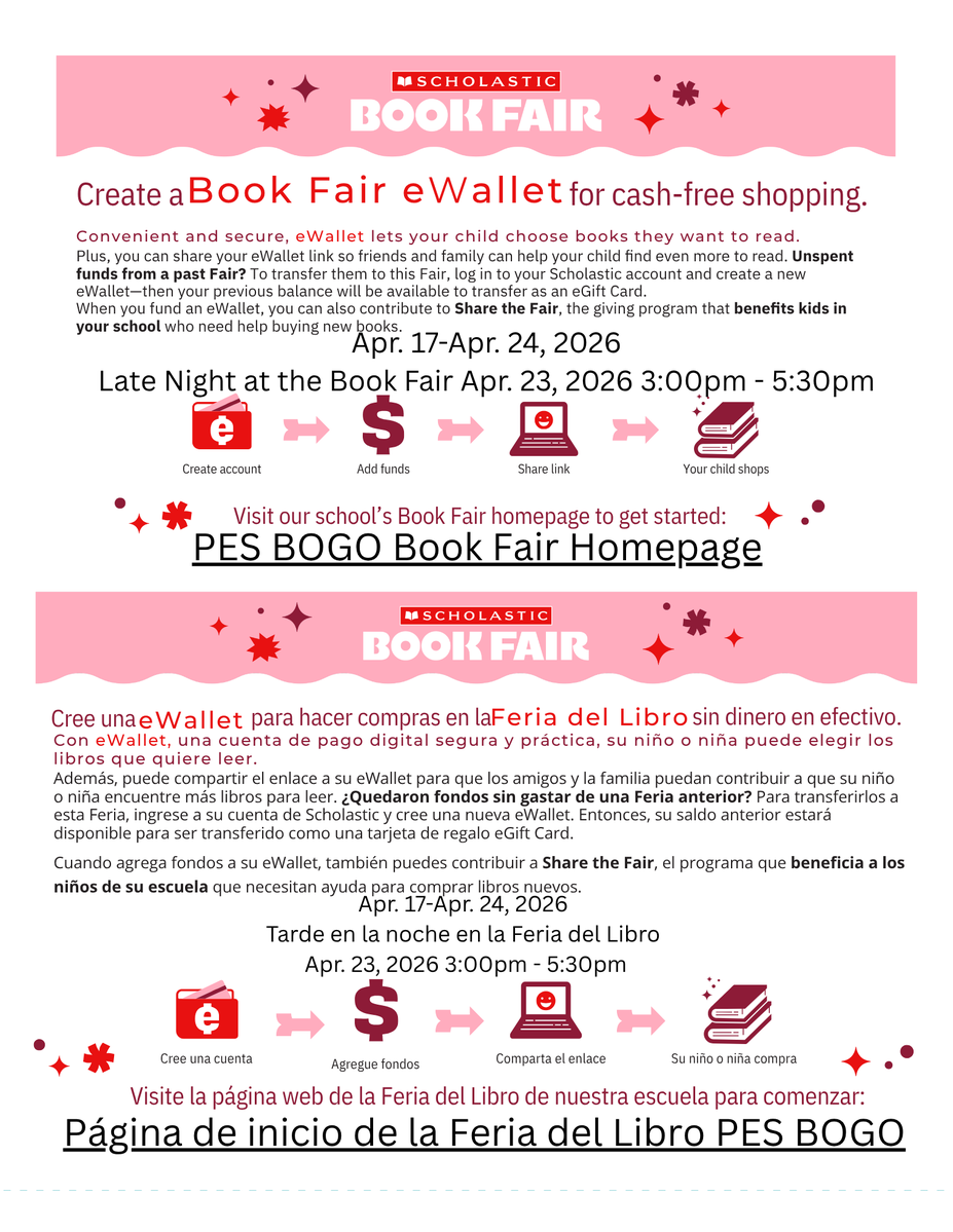 PES_PantherNews's tweet image. Don't forget about the Buy One Get One Free Book Fair! Apr. 17-Apr. 24, 2026! psqr.io/CpHk2lTeCa via @ParentSquare  #PantherPRIDE #LevelUp #InspireGreatness 
@principalgerald @ShirleyWaldy @DeanneRicard