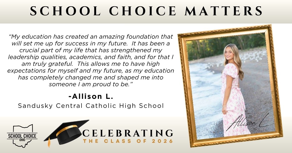 SchoolChoiceOH's tweet photo. 🎓 #Classof2026 Spotlight

Allison L. from Sandusky Central Catholic HS shares how her education built a strong foundation—shaping her confidence, leadership, and future. 🌟

Proud of who she’s become.

#SchoolChoiceMatters #OhioIsUniversal #StudentsFirst https://t.co/x94TO94Skl