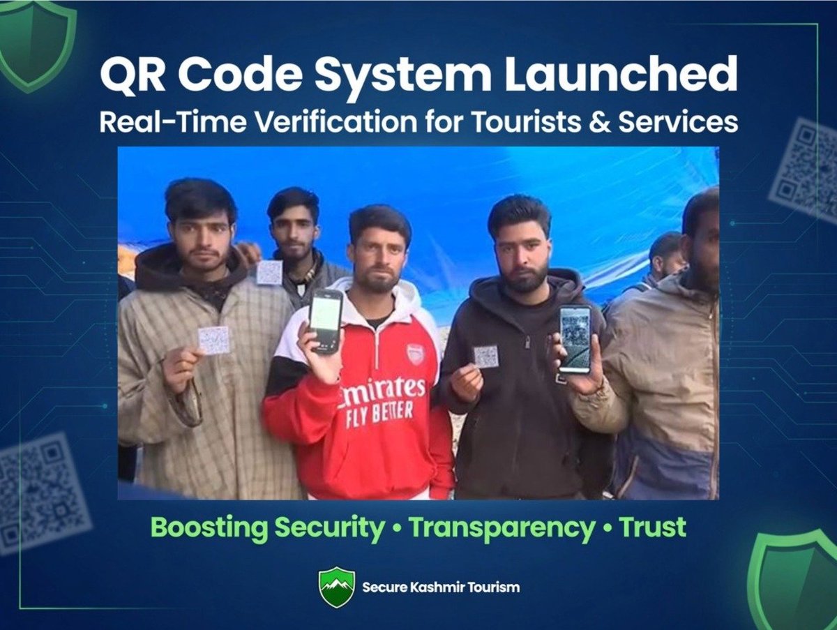 SuzainK6500's tweet image. Safer tourism in Pahalgam.

A QR code system was launched for real-time verification of tourists &amp;amp; services—boosting security, transparency &amp;amp; trust.

A positive step towards a safe &amp;amp; confident Kashmir.

#Pahalgam #Tourism #Safety #nolimit