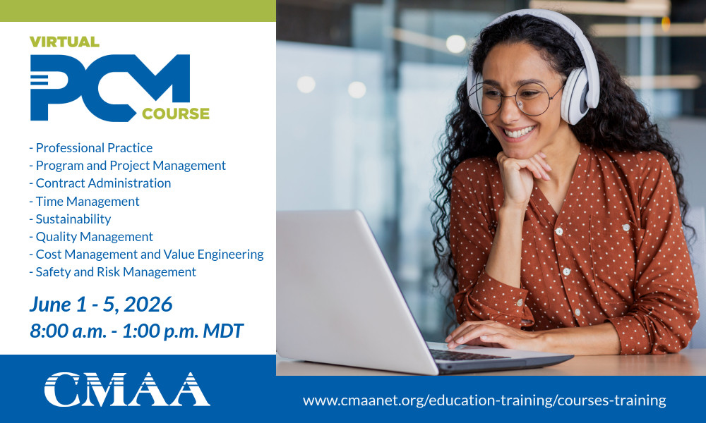 CMAA_HQ's tweet image. Level up your #construction management skills this summer without leaving your desk! Join us virtually June 1 – 5 for #CMAA’s Professional CM (#PCM) Course, a live, instructor-led experience covering core competencies from CMAA’s Body of Knowledge. ow.ly/AhsP50YHhvY