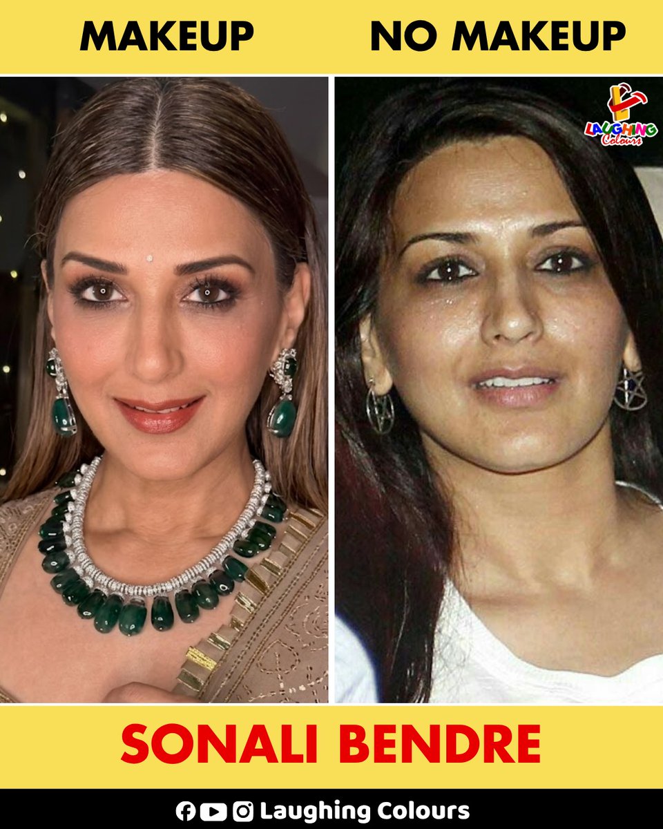 LaughingColours's tweet image. Makeup vs no makeup glow ✨

#SonaliBendre #Bollywood #NaturalBeauty #BeautyComparison