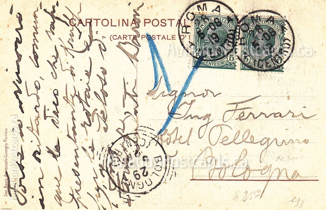MarjeMolder's tweet image. Today's #PostMarkMonday is on an #antique 1908  #PostCard titled 'Esperimenti Di Aviazone 1908 - Maggio Guigno - 1908 Aeroplano Ferdinand Leon Delagrange Roma - Milano -Torino' which was sent from Rome 118 years ago #cancels #deltiology #aviation #airshows #exhibitions #biplanes