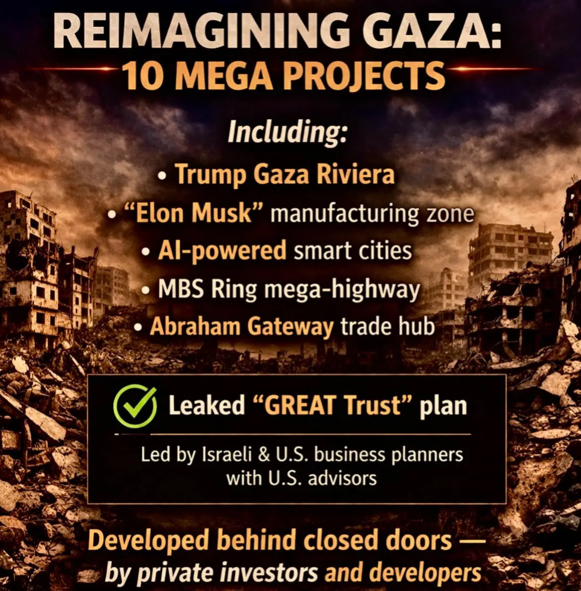 Justus2T3nd's tweet image. #Gaza #ConstructionSite #Billionaires
#BoardOfPeace #GreatTrustBlueprints 
It’s amazing how they pre-planned for Elon’s “smart energy manufacturing zone” and Trump’s “Riviera”. So much of the land has been cleared for them due to all of the death and destruction. But,