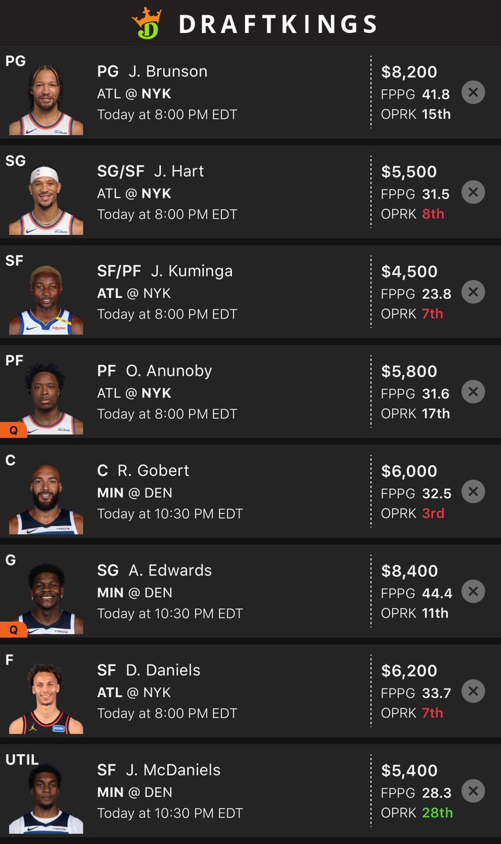 dfskitchen's tweet image. NBA DFS Draftkings - 04/20/26 🏀

‼️CHEF’S WAY TOO EARLY‼️ - Main Slate Lineup🧑🏼‍🍳

#Draftkings #NBA #DFS