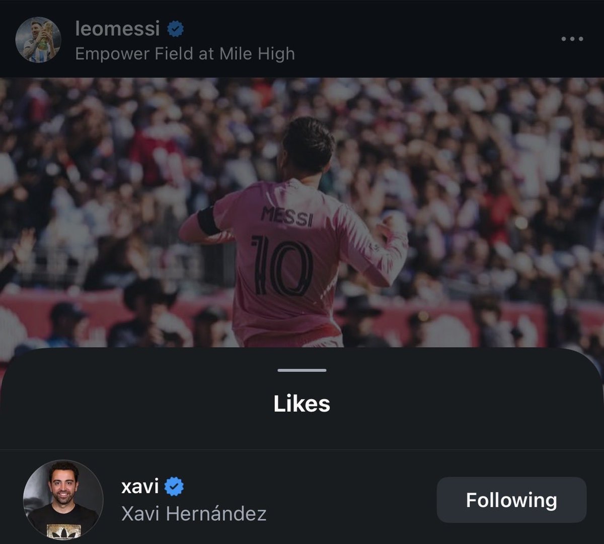 🚨BREAKING: Xavi Hernández liked Lionel Messi’s Instagram post after the win vs Colorado. 👀