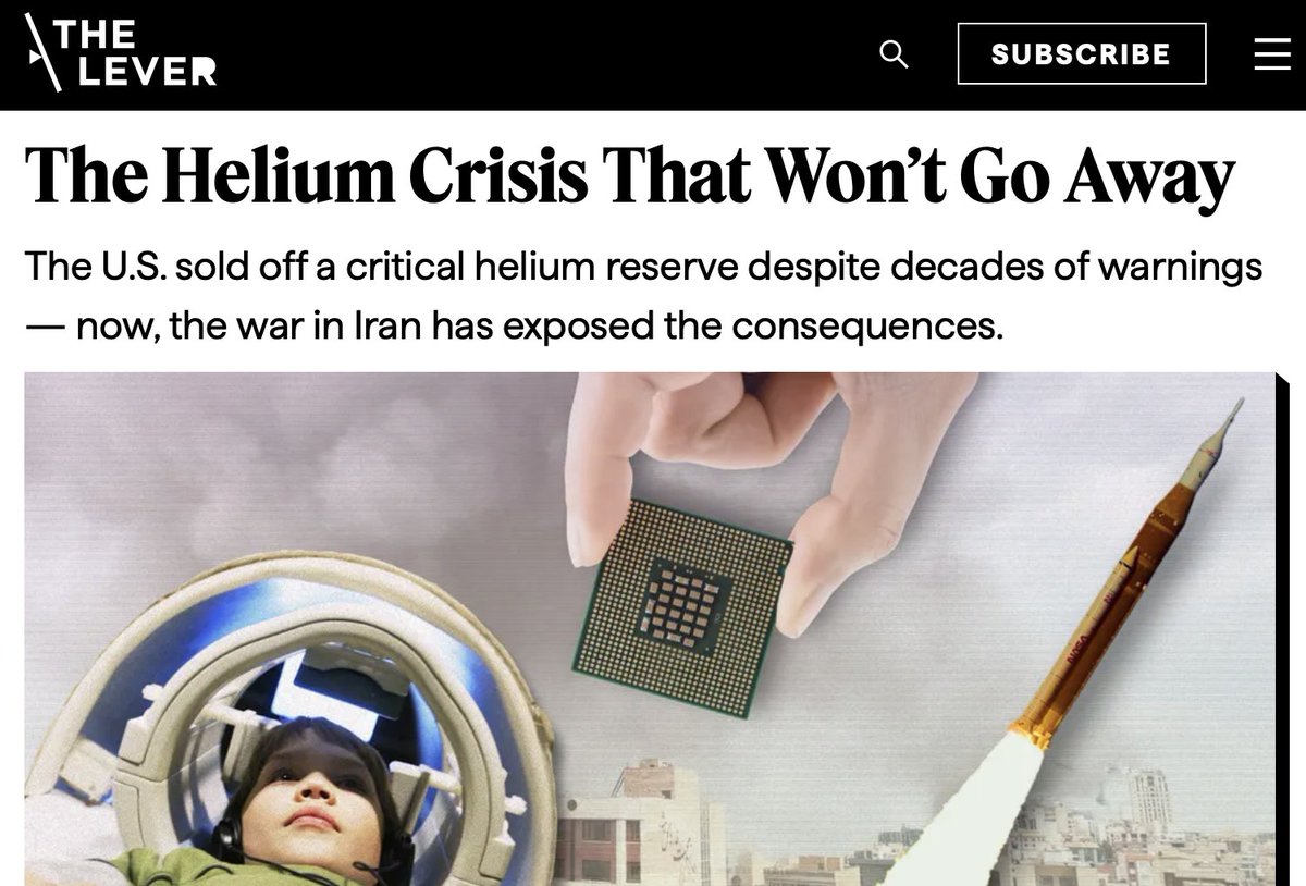 davidsirota's tweet image. 🚨INVESTIGATION: How the U.S. government ignored warnings &amp;amp; shut down America's helium reserve - just before the Iran War has now cut off foreign helium supplies for everything from medical equipment to computer chips.

Shortages are on the horizon as prices skyrocket.