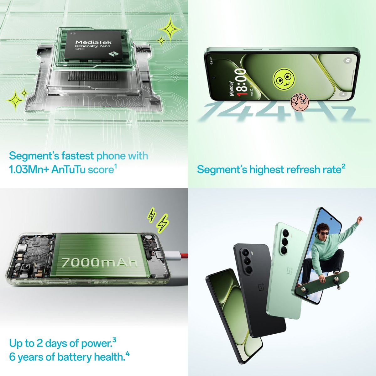 TechHome100's tweet image. OnePlus Nord CE 6 
▫️ 1.5K 144Hz LTPS AMOLED Flat Screen
▫️ 1800nits HBM
▫️ 3840Hz PWM Dimming
▫️ Snapdragon 7sGen4
▫️ Touch Reflex Chip 
▫️ 8000mAh🔋
▫️ IP69K/69/68/66

OnePlus Nord CE 6 Lite 
▫️ 144Hz LCD Display
▫️ Dimensity 7400 Apex
▫️ 7000mAh🔋
#OnePlus #OnePlusNordCE6