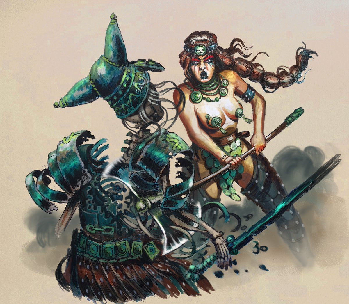 NotramIlopak's tweet image. Reign supreme!
The second illustration for "Battleaxe Supremacy", an upcoming Sword and Sorcery tabletop skirmish game by grim hive miniatures.
Barbarian Lady slaying an undead warrior.
#swordandsorcery #fantasyart #conceptart #illustration #conanthebarbarian #barbarian #ttrpgart