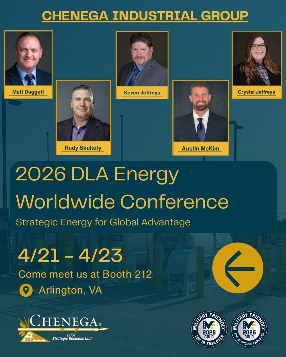 ChenegaCorpEHF's tweet image. We will be onsite at the DLA Energy Worldwide Conference, connecting with partners and shaping the future of strategic energy. April 21–23 Stop by Booth 212 &amp;amp; meet our team and let’s talk collaboration, innovation, and success.
#chenega #chenegafamily #DLAEnergy #dlaconference