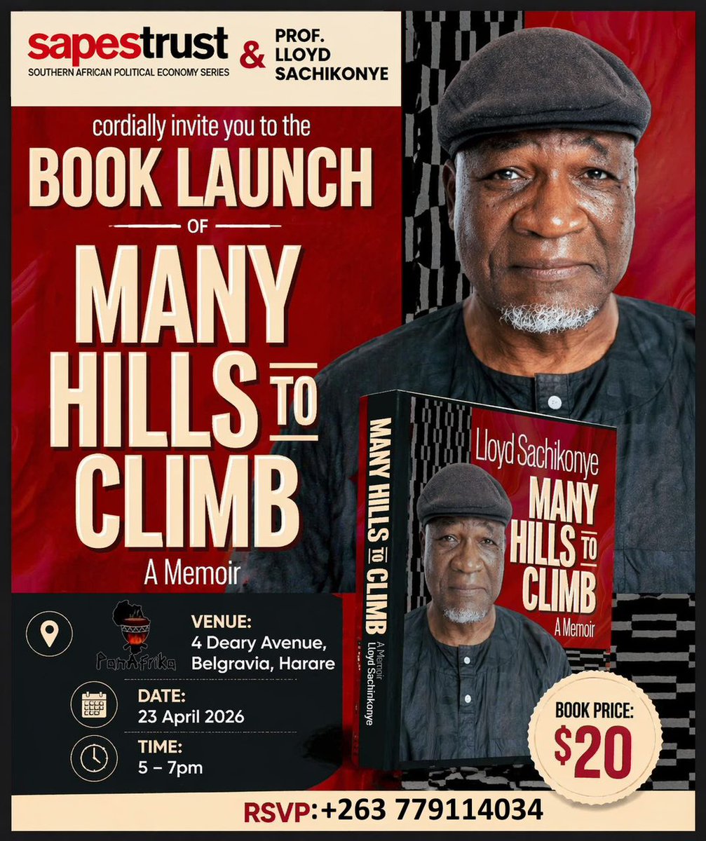 NewsHawksLive's tweet photo. Professor Lloyd Michael Sachikonye, a prominent local academic and researcher who serves as Professor Emeritus of Development Studies at the University of Zimbabwe and is widely recognised for his work on African labour movements, democratic processes, and political violence, will on Thursday launch his memoir, Many Hills To Climb, at Sapes Trust in Belgravia, Harare.
Sachikonye has published extensively on Zimbabwe’s socio-political landscape.
Some of his works include,
Many Hills to Climb (2025), a  personal memoir spanning colonial Rhodesia to modern Zimbabwe, detailing his journey from struggle to academic success.
He has also written When a State Turns on its Citizens (2011), an analysis of state-sponsored violence and its impact on migration and personal freedoms in Zimbabwe.
His other works entail Zimbabwe’s Lost Decade (2012), exploring the political and economic crisis that characterized the 2000s.
He has also written Striking Back on the the labour movement and the post-colonial state in Zimbabwe 1980-2000 (2001).
He has further co-authored with Professor Brian Raftopoulos a publication examining trade unions' role in the democracy struggle.
Sachikonye also wrote Zimbabwe@40 (2020), co-edited with David Kaulemu, reviewing the country's development trajectory over four decades.