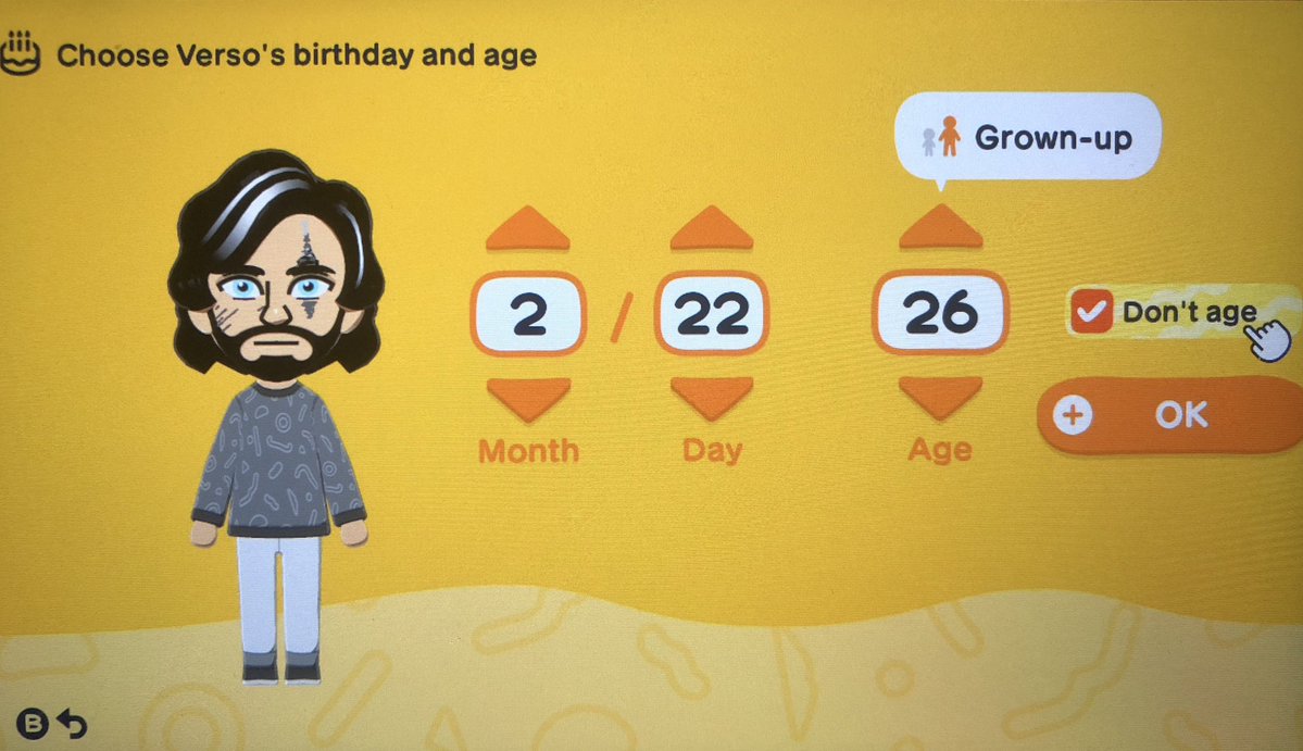 Alivoir_'s tweet image. Selecting “don’t age” caused me physical pain.
#expedition33 #Verso #TomodachiLife