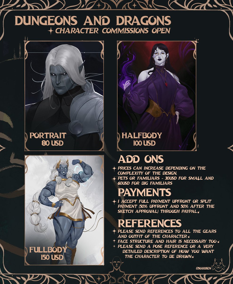 Souusen's tweet photo. MAY  COMMISSIONS OPEN!!  
5 slots only!  

If you're interested you can send me a DM or  just make a request on my vgen!     
https://t.co/sigyNPQy6W 

RTs are much appreciated!!  

#commsopen l #commissions l #dnd l #dnd5e l #vgen l #vgencomms l #vgencommissions https://t.co/MS7ZRheTJY