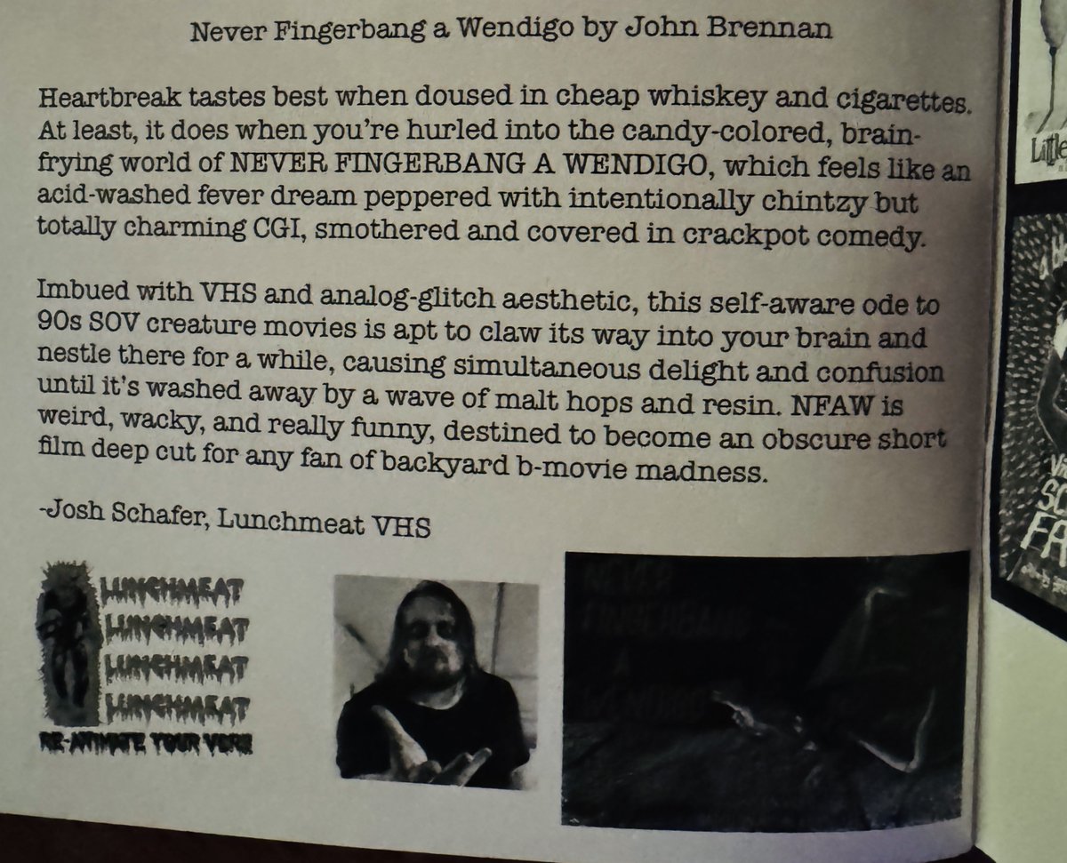 badtechno's tweet photo. Can't get over our weekend screening of "Never Fingerbang a Wendigo" in Philly at the Blood Sick Underground Film Festival. My highest recommendation: Anyone with a taste for esoteric cinema, SOV, and the avant-garde should submit and/or attend next year. We received a great write up in the festival zine from @LunchmeatVHS; the number one destination for the appreciation, celebration, and preservation of VHS. It's nice to be recognized by kindred spirits who love analog aesthetics as much as we do. @BrewceLongo, everyone who helped put on the fest, and all the filmmakers who screened and participated, they're all doing the lord's work. I hope they keep Blood Sick going for years to come! 

https://t.co/yowOsfRI5m

https://t.co/mwJuSNKtSe