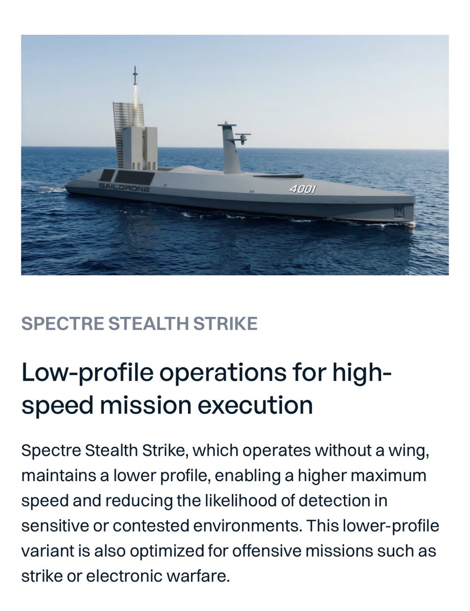 Drone_Wars_'s tweet image. U.S. company Saildrone has reportedly developed “Spectre,” a 170-foot autonomous unmanned surface vessel designed for high-end naval missions including surveillance, ASW, and strike roles. #USA #USV #Saildrone #NavalTech #DroneWar