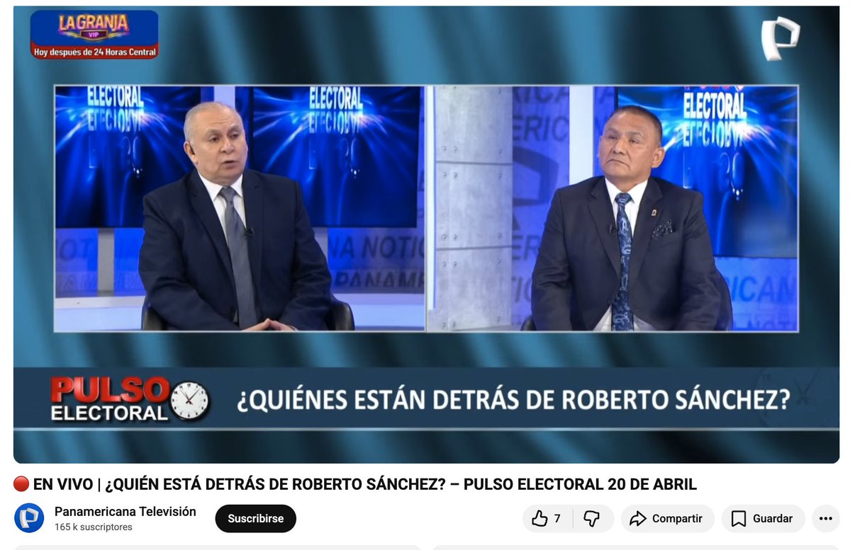 Hugo Guerra, exsubdirector de El Comercio recordado por manipular audio del piloto Jesús Vásquez para favorecer a Keiko, estrena programa en Panamericana.
Su invitado Max Anhuaman, exjefe de la DINI caserito de Willax.
¿De qué hablan? De los "vínculos"de Sánchez con el Movadef.