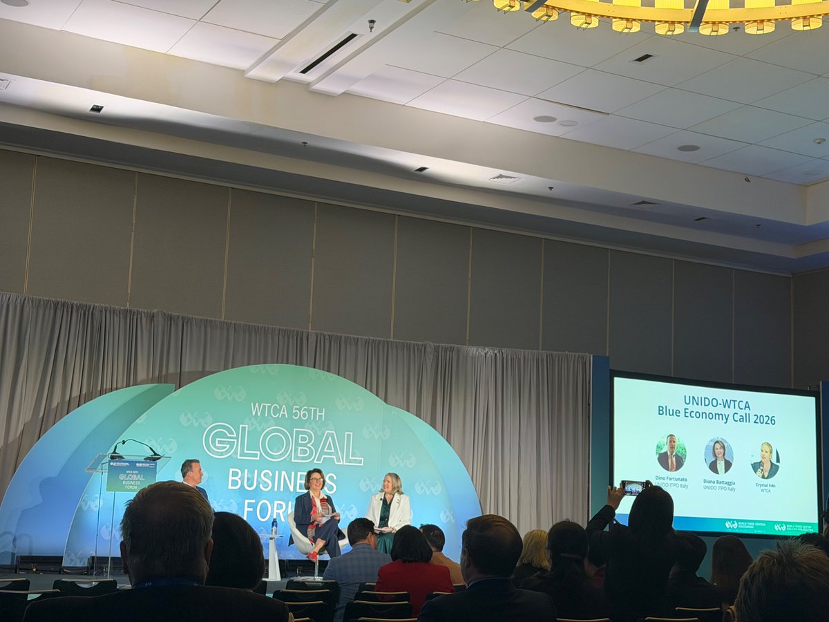WTCA's tweet image. We’re now heading into our last session before the networking lunch break - “UNIDO-WTCA Blue Economy Call 2026” w/ Crystal Edn, #WTCA; Dino Fortunato, @ITPO_Italy; and @DBattaggia; @ITPO_Italy. #BlueEconomy #Sustainability #WTCAEvents #WTCAinPhilly @WTCPhila
