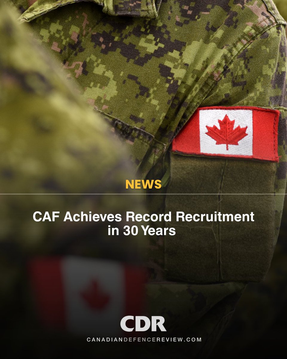 CDRmagazine's tweet image. 🎉💪  @CanadianForces achieves highest number of enrolments in 30 years! In fiscal year 2025/26, they enrolled 7,310 new members, surpassing the target of 6,957. canadiandefencereview.com/caf-achieves-r…

#CanadianDefenceReview #CDRmagazine #DefenceNews #CanadianDefence #CAF #CanadianForces