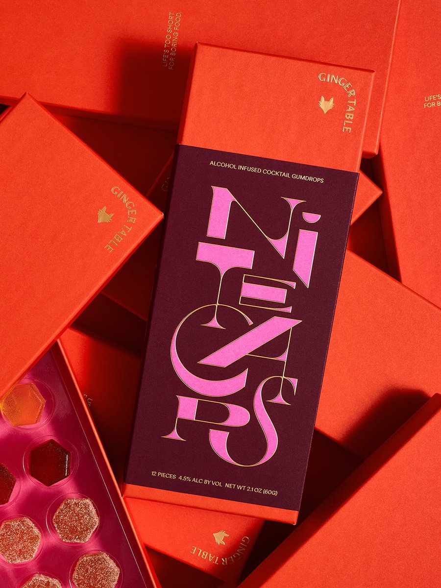 PENTAWARDS's tweet image. Werner Design Werks's #packagingdesign for Nite Caps captures the spirit of cocktail culture through both form and finish. Striking metallic typography, the elongated letterforms and cocktail-inspired details evoke elegance and indulgence. #DailyDesignInspiration
