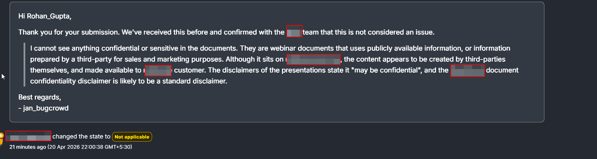 roohaa_n's tweet image. When Bugcrowd doesn’t fully review the report and closes it out, even though my bug is different and the feedback I received addresses an unrelated issue.

#bugbounty