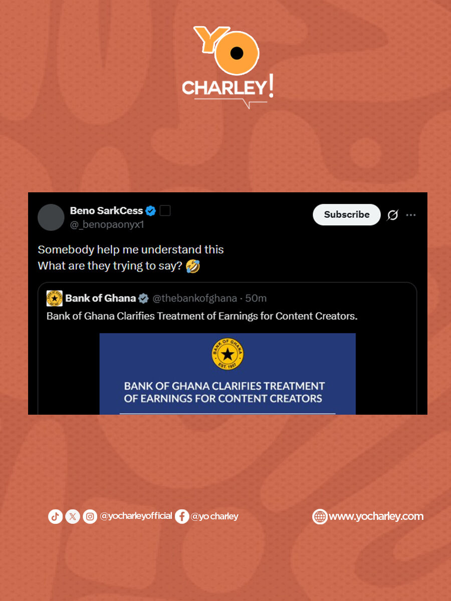 yocharleyoff's tweet image. Clarification or Confusion? 

The Bank of Ghana’s latest post on earnings for content creators has triggered a wave of reactions on X. Here is how the public is responding to the new guidelines. 

Swipe &amp;gt;&amp;gt;&amp;gt;&amp;gt;

#bog #contentcreators #entertainmentnews #viral #yocharley