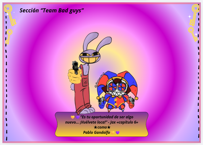 Hay dos secciones que están con dibujos hermosos que aún faltan llenar, es la sección de ''Stargazing'' y la otra sección ''Team Bad guys'' Anímense a participar queridos artistas, este collage llegará a manos de Pablo Gandolfo.
Link: canva.link/mbrwe6ddzo35o9w
#pablogandolfoasjax