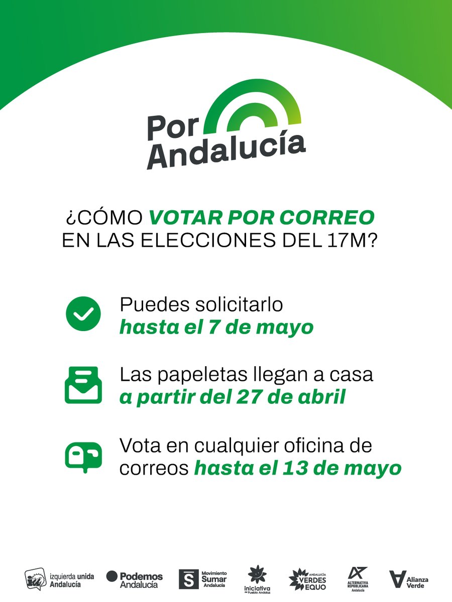 ¿Vas a votar por correo el 17M? 📩

‼️ Tienes hasta el 7 de mayo para solicitarlo ‼️
➡️ correos.es/es/es/particul…

Aquí tienes cómo hacerlo: fechas claves y paso a paso.