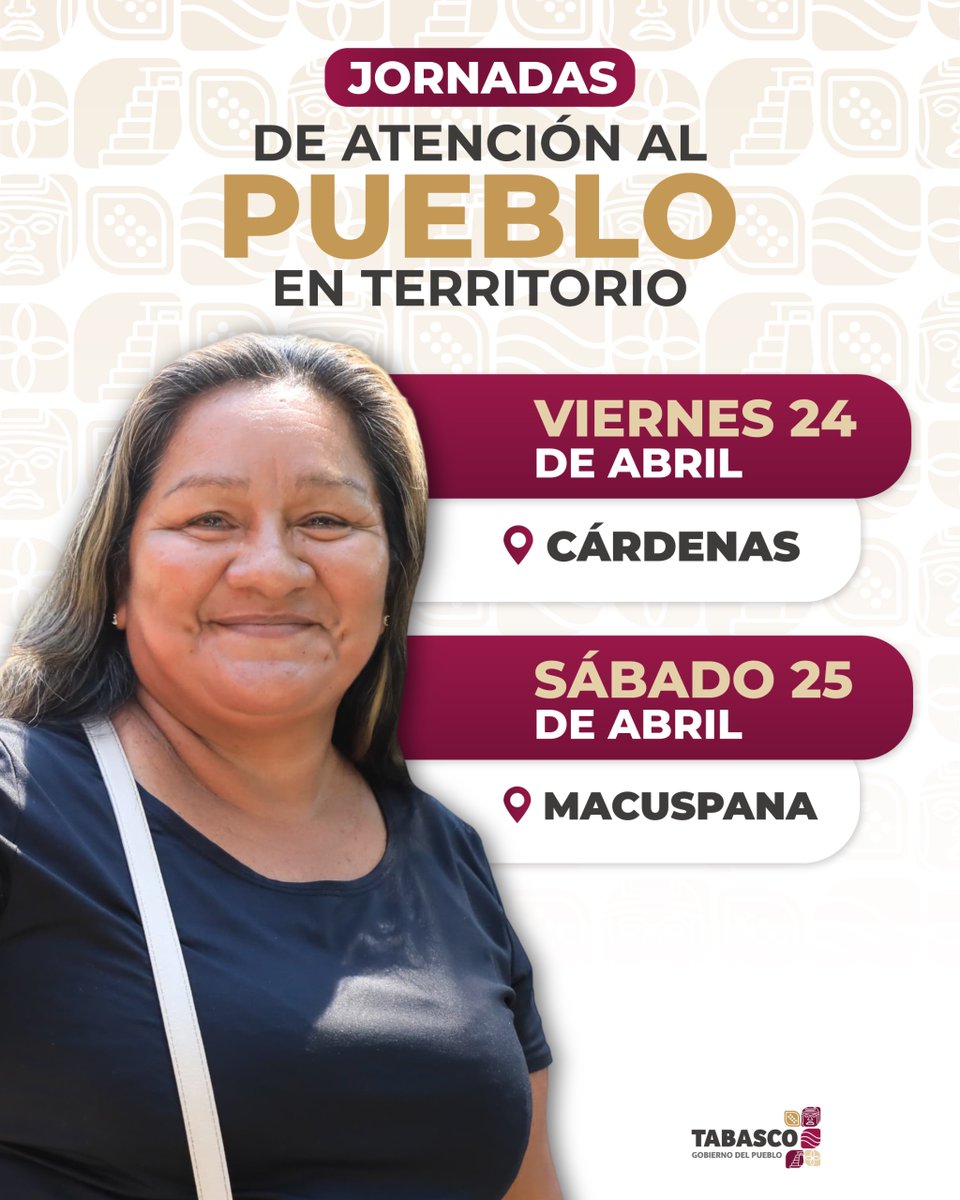 Esta semana nos vamos a #Cárdenas y #Macuspana, con las Jornadas de Atención. Esperamos verles por allá, para seguir escuchando y resolviendo de frente al pueblo.

¡No falten!