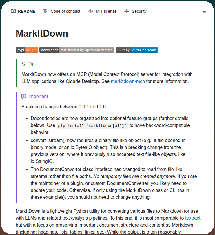 tom_doerr's tweet photo. Converts various files to Markdown for LLMs

https://t.co/UK2dhtpnmU https://t.co/mBoUdDs8DC
