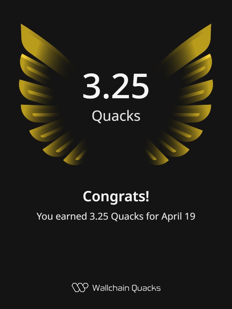 Just earned 3.25 Quacks on <a href="/wallchain/">Wallchain Quacks</a> in one day 🦆