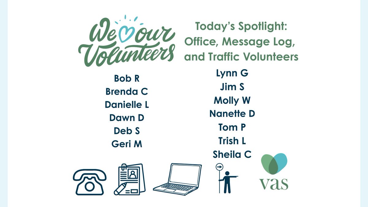 vas_nebraska's tweet photo. It's Volunteer Appreciation Week!

Today we are highlighting our Office, Message Log, and Traffic Volunteers who help make everything run smoothly by making appointments, answering questions, and getting clients to counselors.  Thank You! https://t.co/bijgldth3m