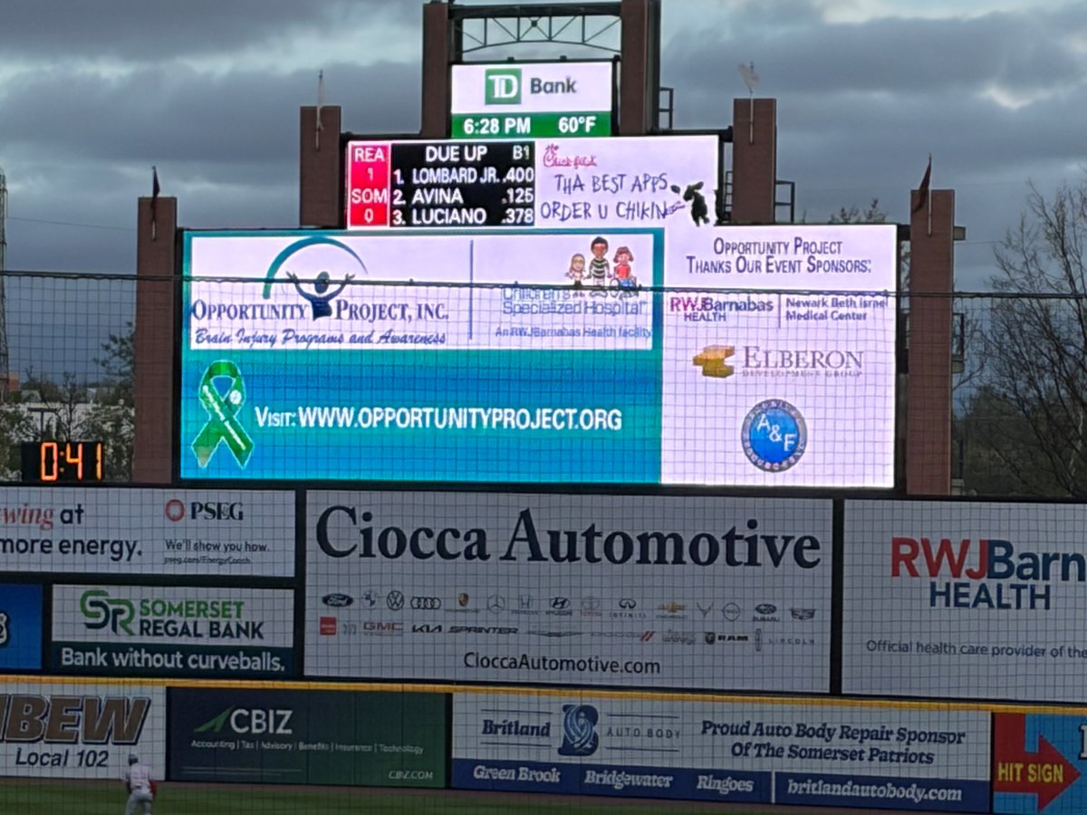 OppProj's tweet image. What an incredible evening at the Somerset Patriots game! ⚾️
Together, we raised both awareness and critical funds for Opportunity Project’s essential brain injury programs.
Thank you to all of our sponsors and supporters—
#SomersetPatriots #BrainInjuryAwareness #CommunityImpact