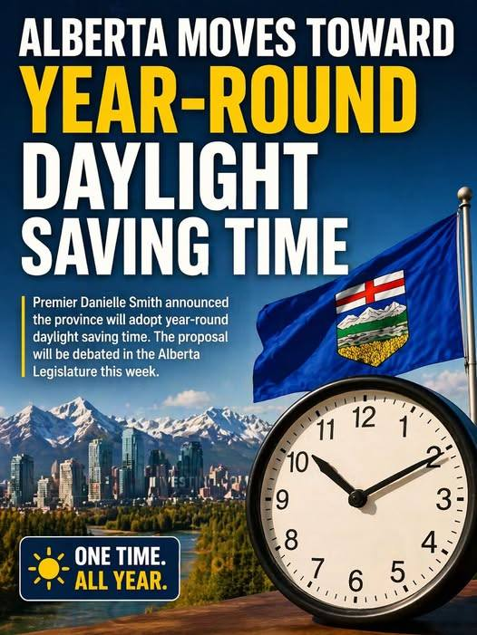 scottraible's tweet image. Apparently Alberta and Saskatchwan will stay on the same time year round. No more changing the clocks twice a year. #medhat #alberta #ab