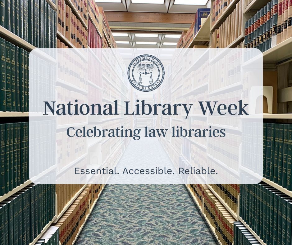 KSCourts's tweet image. Happy National Library Week! Libraries are the backbone of our justice system, ensuring everyone can access the laws that govern us.

A huge thanks to the librarians who help us navigate the legal maze!

#NationalLibraryWeek #KSCourts