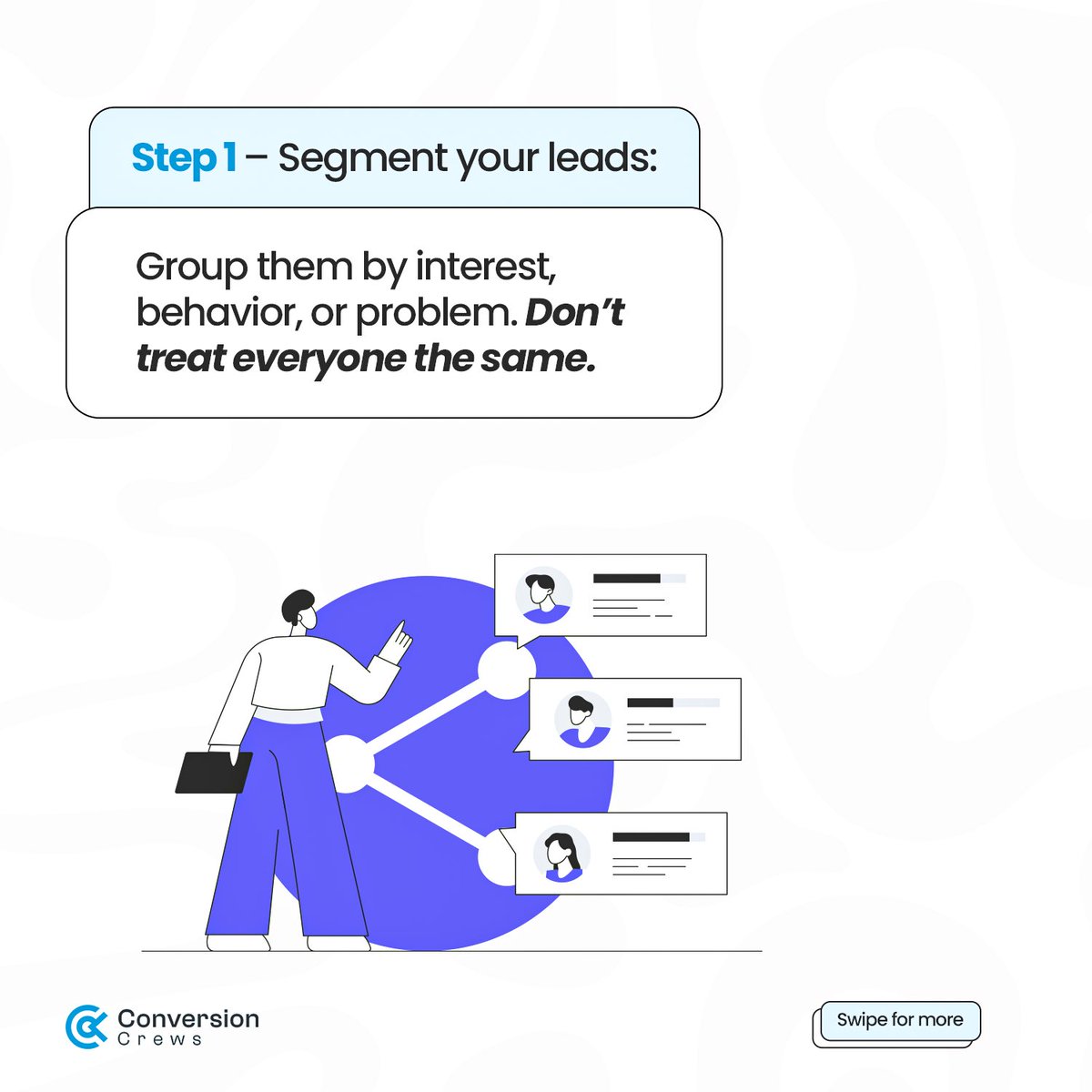 Conversioncrews's tweet image. Cold leads still buy. You just need structure.

-Group them right
-Speak to their problem
-Show real results
-Lead them to one action

Fix your follow-up. Fix your sales.

DM us to set it up.

#MarketingStrategy #LeadNurturing #SalesTips #Salesfunnel