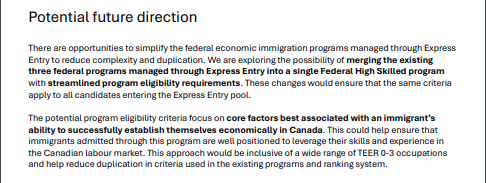 RaviRandalJain's tweet image. One of the biggest proposed changes:

Merging the 3 federal programs (FSWP, CEC, FSTP) into a single program

The goal is to reduce complexity and streamline eligibility.

#ExpressEntry #ImmigrationNews