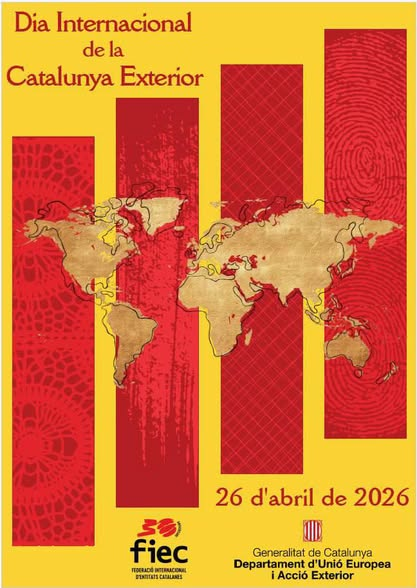 FIEC1's tweet photo. Amb l’objectiu de recordar els centenars de milers de catalans i catalanes que viuen fora del país, el proper 26 d’abril celebrarem el Dia Internacional de la Catalunya Exterior 2026.
Ja som més de 427.000 persones les que vivim arreu del món i 440.000 a comunitats autònomes de l'Estat espanyol. Som la Catalunya exterior, també som Catalunya!
Ens plau compartir  el Cartell Guanyador del Concurs de Cartells 2026 organitzat per la FIEC: Enhorabona a la Guanyadora, Luciana Bélen Zapata, del Casal de Catalunya de Paranà (Argentina).